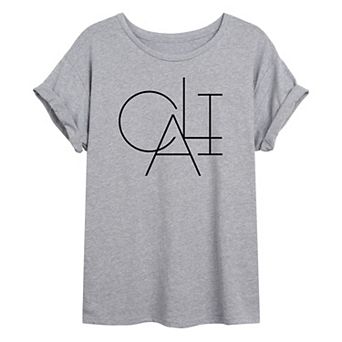 Juniors' Cali Line Art Oversized Tee