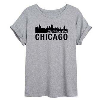 Juniors' Chicago City Skyline Oversized Graphic Tee