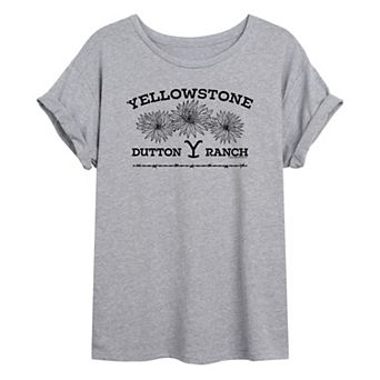 Juniors' Yellowstone Floral Logo Oversized Graphic Tee