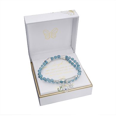 Teal Bead & Crystal Starburst, Compass & Anchor Charm Stretch Bracelet Duo Set