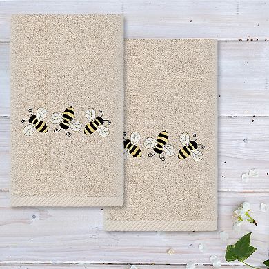 Linum Home Textiles Bee Dance Embroidered Luxury Turkish Cotton Hand Towels 2-pack Set