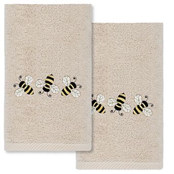 Linum Home Textiles Bee Dance Embroidered Luxury Turkish Cotton Hand Towels 2-pack Set