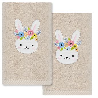 Linum Home Textiles Flower Crown Embroidered Luxury Turkish Cotton Hand Towels 2-pack Set