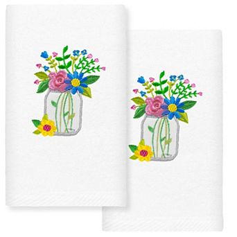 Linum Home Textiles Country Bouquet Embroidered Luxury Turkish Cotton Hand Towels 2-pack Set