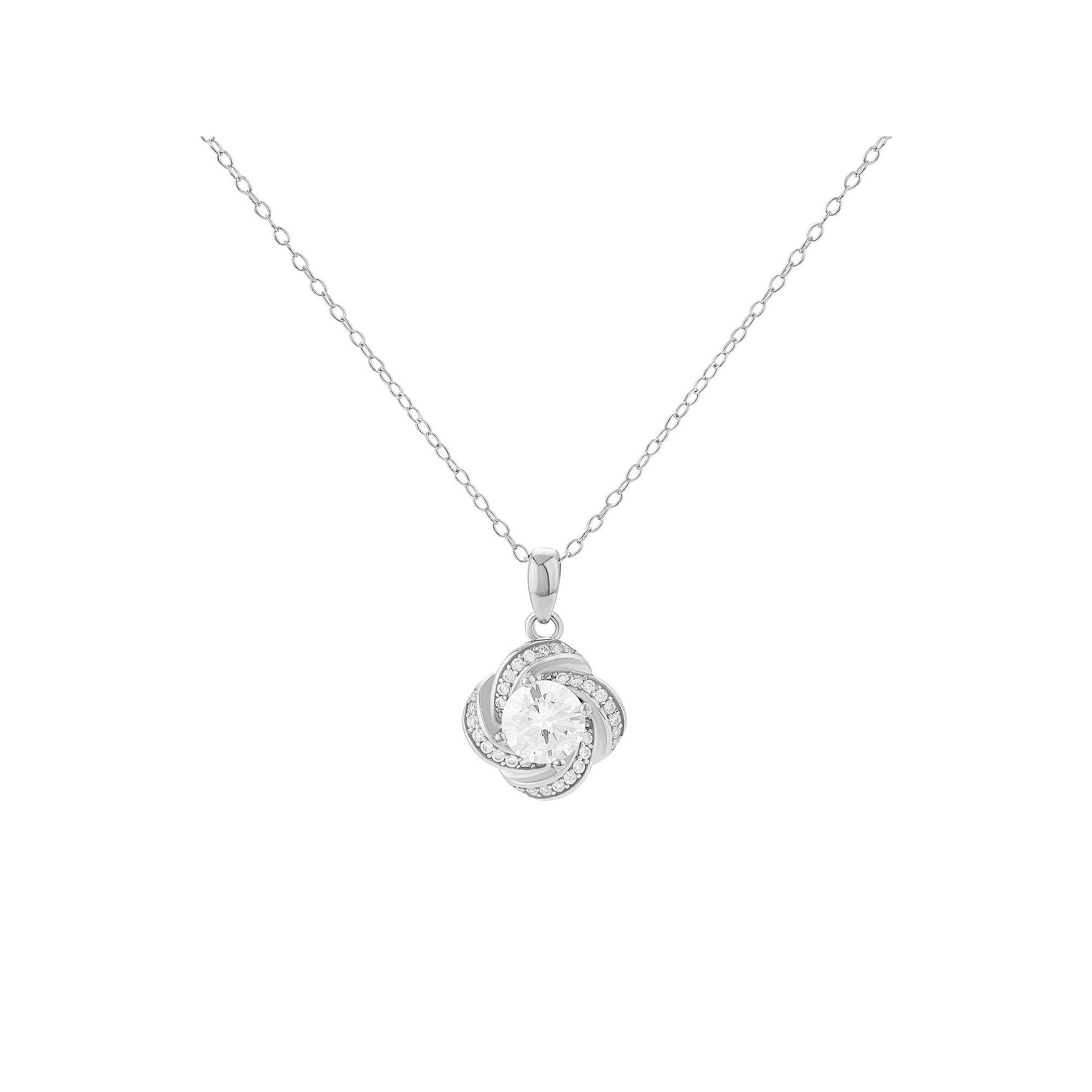 PRIMROSE Sterling Silver Cubic Zirconia Love Knot Pendant Necklace, Women