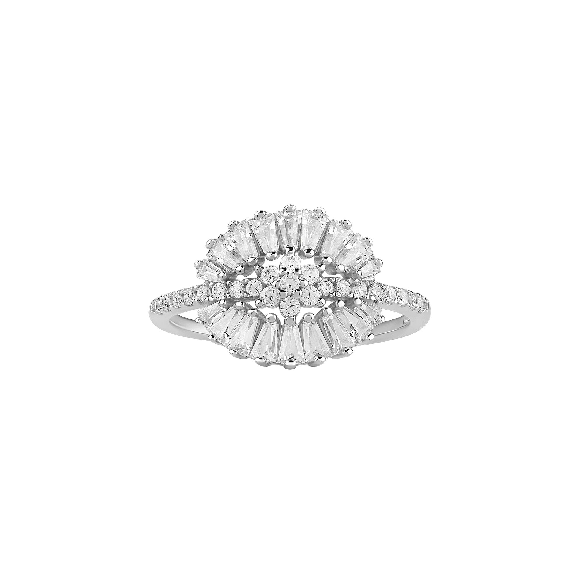 PRIMROSE Sterling Silver Cubic Zirconia Flower Ring, Womens, Size: 9, Ster
