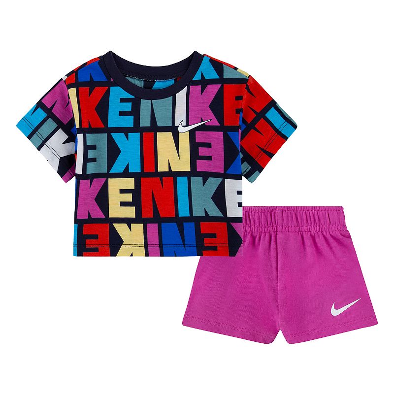 Baby Girl Nike Word Print Tee & Shorts Set, Girls, Size: 18 Months, Brt Pi