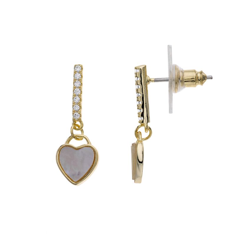 City Luxe Mother Of Pear & Clear Cubic Zirconia Heart Drop Earrings, Women