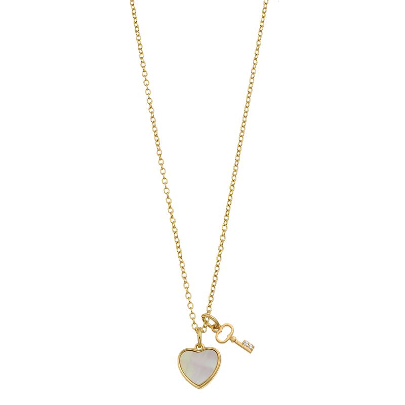 City Luxe Mother of Pearl Heart & Key Gold Pendant Necklace, Womens, White
