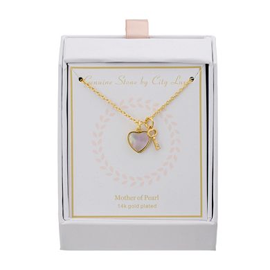 City Luxe Mother of Pearl Heart & Key Gold Pendant Necklace