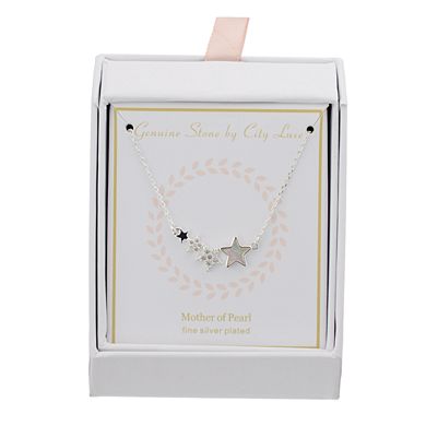 City Luxe Mother of Pearl & Clear Cubic Zirconia Shooting Stars Necklace
