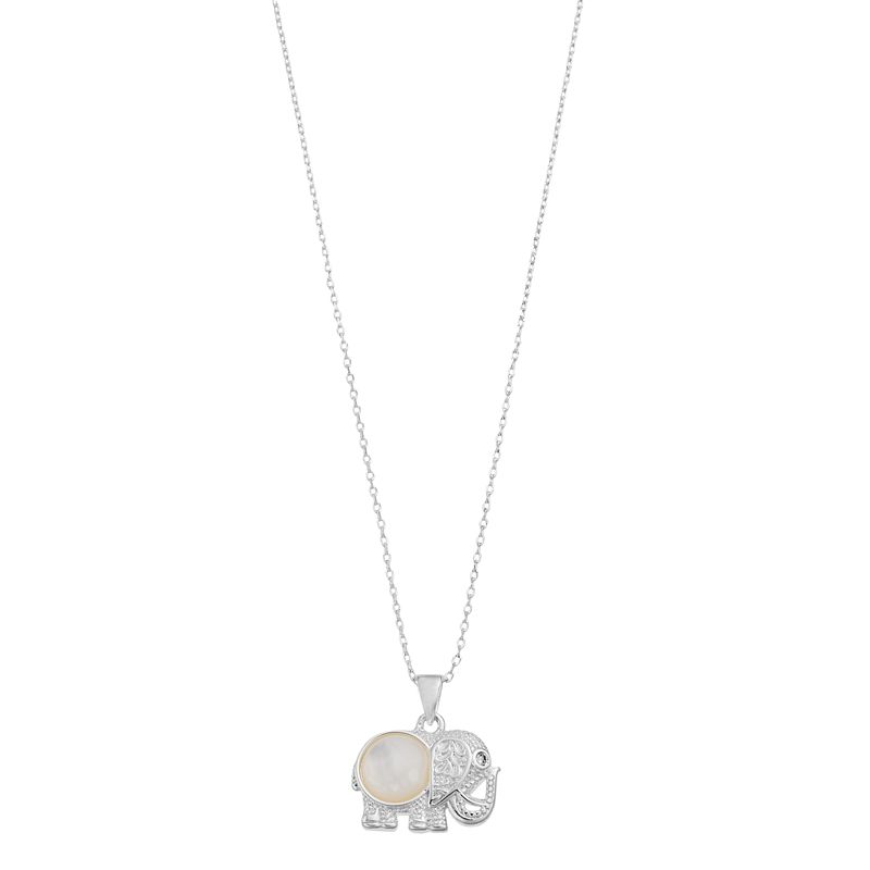 City Luxe Mother of Pearl & Clear Cubic Zirconia Silver Elephant Pendant Ne