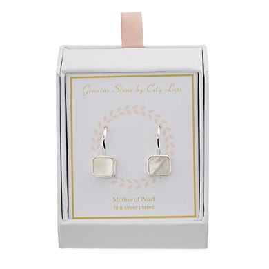 City Luxe Silver Tone & Mother-of-Pearl Square Drop Earrings