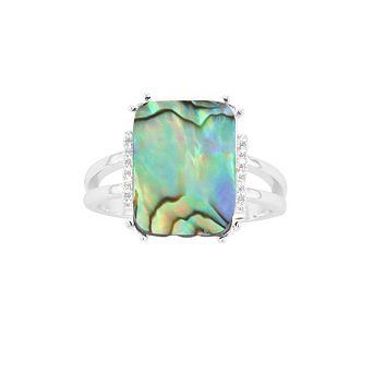 City Luxe Abalone & Clear Cubic Zirconia Rectangle Silver Ring