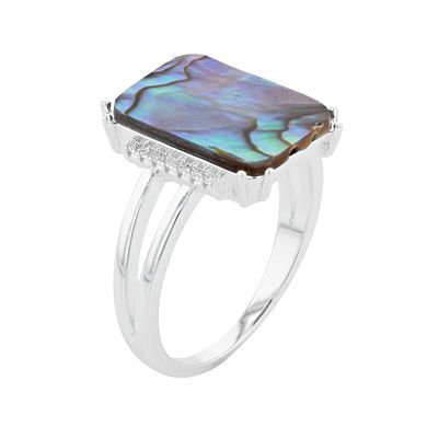 City Luxe Abalone & Clear Cubic Zirconia Rectangle Silver Ring