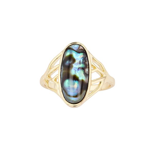 City Luxe Brass & Abalone Large Oval Ring - Gold Tone (9)