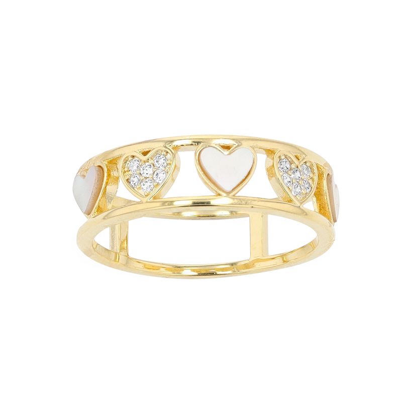 City Luxe Mother of Pearl & Cubic Zirconia Open Heart Gold Band, Womens, S