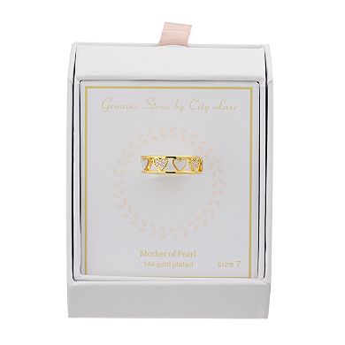 City Luxe Mother of Pearl & Cubic Zirconia Open Heart Gold Band