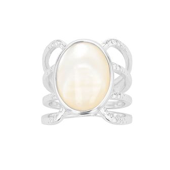 City Luxe Mother of Pearl & Silver Large Oval Split Shank Ring