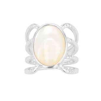 City Luxe Mother of Pearl & Silver Large Oval Split Shank Ring