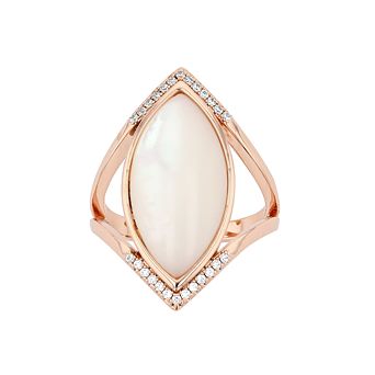 City Luxe Mother of Pearl & Clear Cubic Zirconia Open Vette Rose Gold Ring