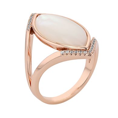 City Luxe Mother of Pearl & Clear Cubic Zirconia Open Vette Rose Gold Ring