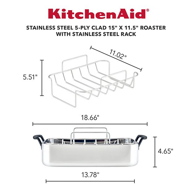 KitchenAid 5-Ply Clad Stainless Steel Roaster with Removable Rack