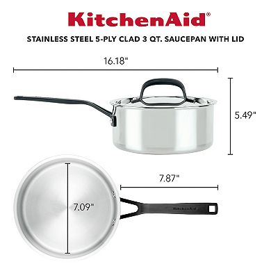 KitchenAid 5-Ply Clad Stainless Steel 3-qt. Saucepan with Lid