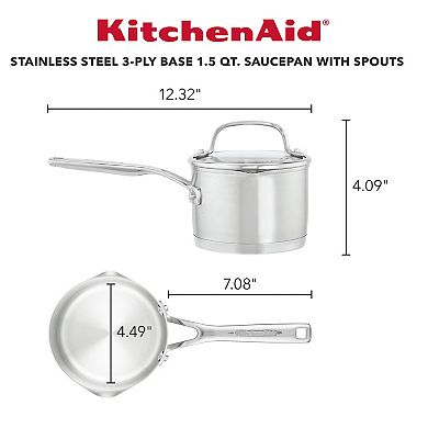 KitchenAid 3-Ply Base Stainless Steel 1.5-qt. Saucepan with Pour Spouts