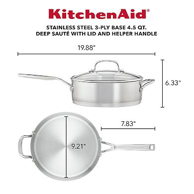 KitchenAid 3-Ply Base Stainless Steel 4.5-qt. Deep Sauté Pan with Helper Handle and Lid