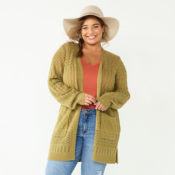 Plus Size SO® Long Solid Cardigan