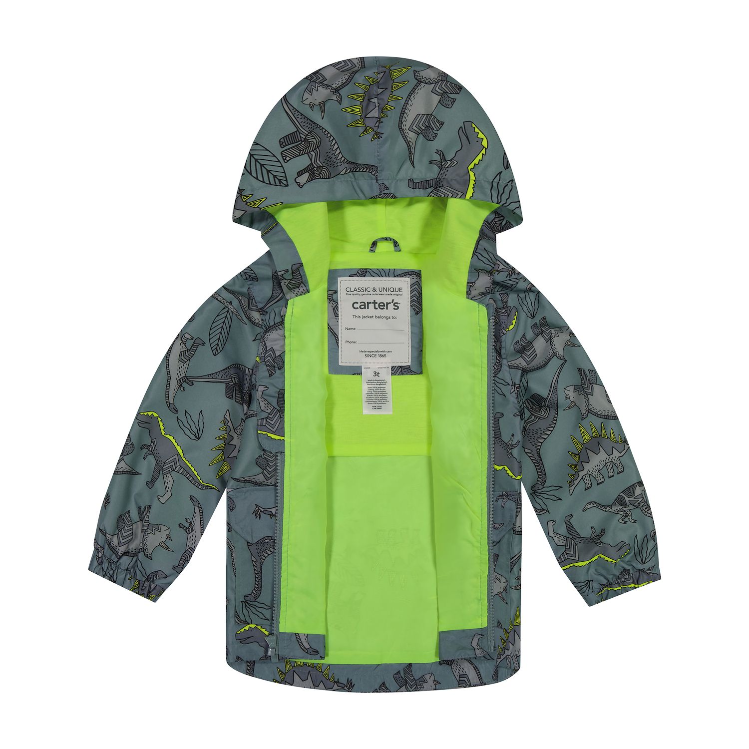 Toddler Boy Carter S Dinosaur Hooded Rain Jacket   5870813 ALT