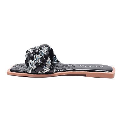 London Rag Allium Women's Metallic Woven Slide Sandals