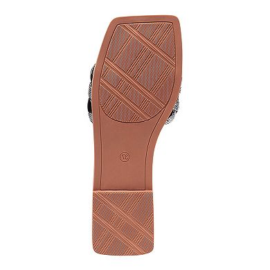 London Rag Allium Women's Metallic Woven Slide Sandals