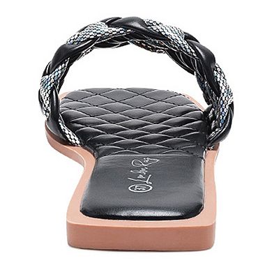 London Rag Allium Women's Metallic Woven Slide Sandals