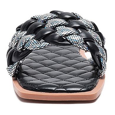 London Rag Allium Women's Metallic Woven Slide Sandals