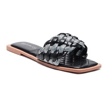 London Rag Allium Women's Metallic Woven Slide Sandals