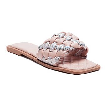 London Rag Allium Women's Metallic Woven Slide Sandals