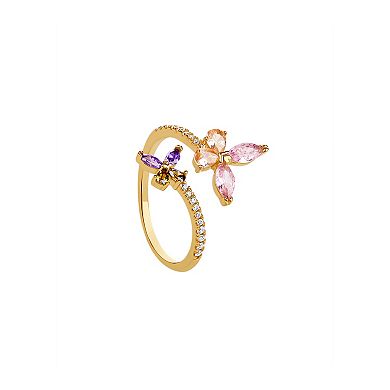PRIMROSE Sterling Silver Cubic Zirconia Butterfly Bypass Ring