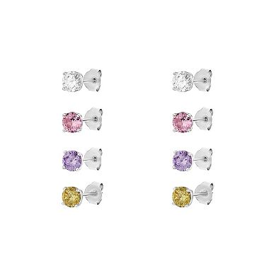 PRIMROSE 4 Pair Multi-Color Cubic Zirconia Stud Earring Set