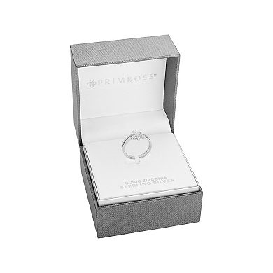 PRIMROSE Sterling Silver White Opal & Cubic Zirconia Ring & Shadow Band Duo Set