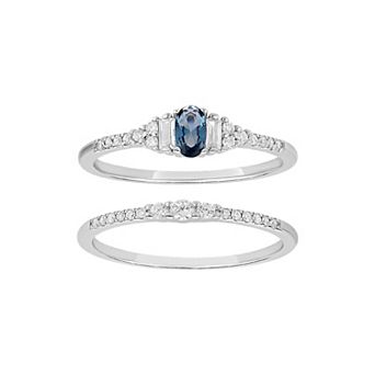 PRIMROSE Sterling Silver Blue Nano & Cubic Zirconia Baguette Ring Duo Set