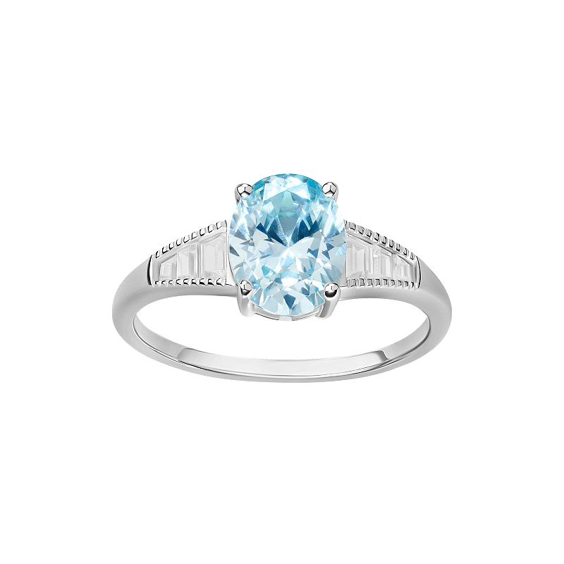 PRIMROSE Garnet & Cubic Zirconia Baguette Ring, Womens, Size: 9, Blue