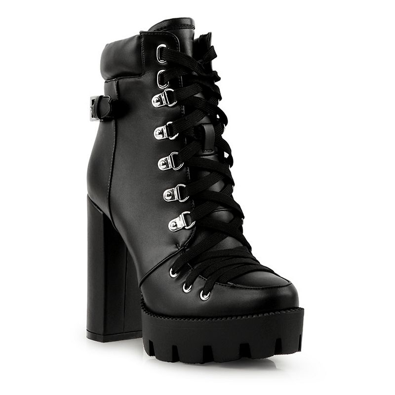 London Rag Willow Womens Combat Boots, Size: 10, Black