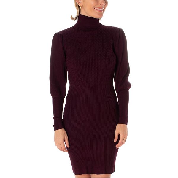 Turtleneck Pullover Solid Sweater Dress With Belt
