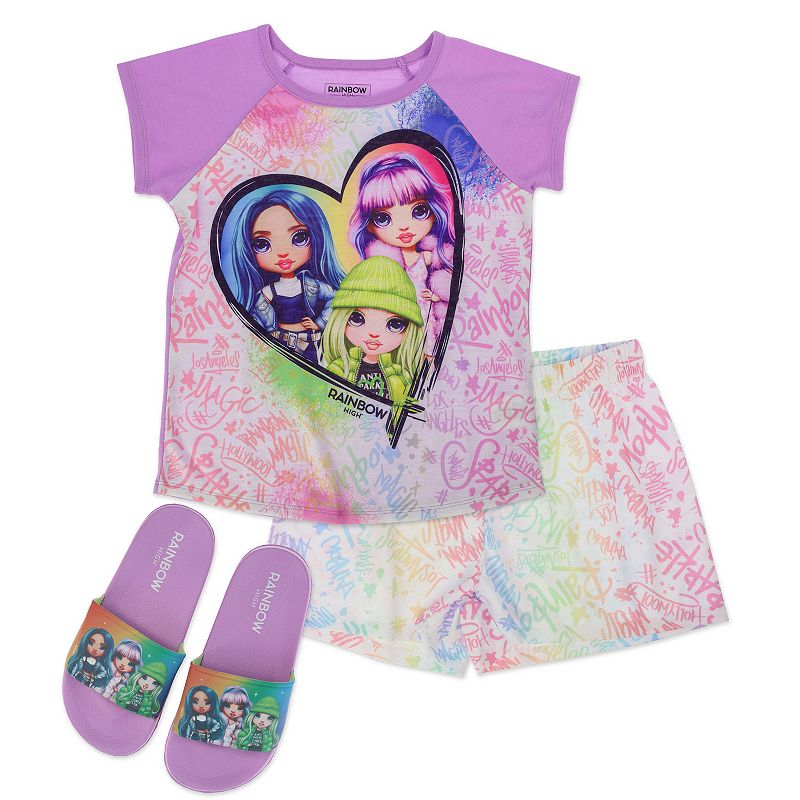 Girls 4-12 Rainbow High Top & Shorts Pajama Set with Sandals, Girls, Size: