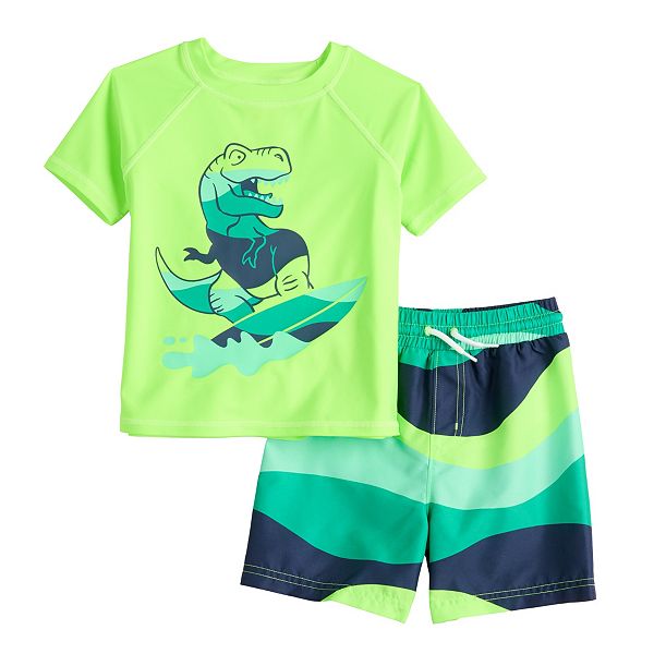 Toddler Boy Jumping Beans® Graphic Rash Guard & Printed Swim Trunks Swim Set