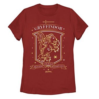 Juniors' Harry Potter: Deathly Hallows 2 Gryffindor Stamp "Bravery Courage Determination" Graphic Tee