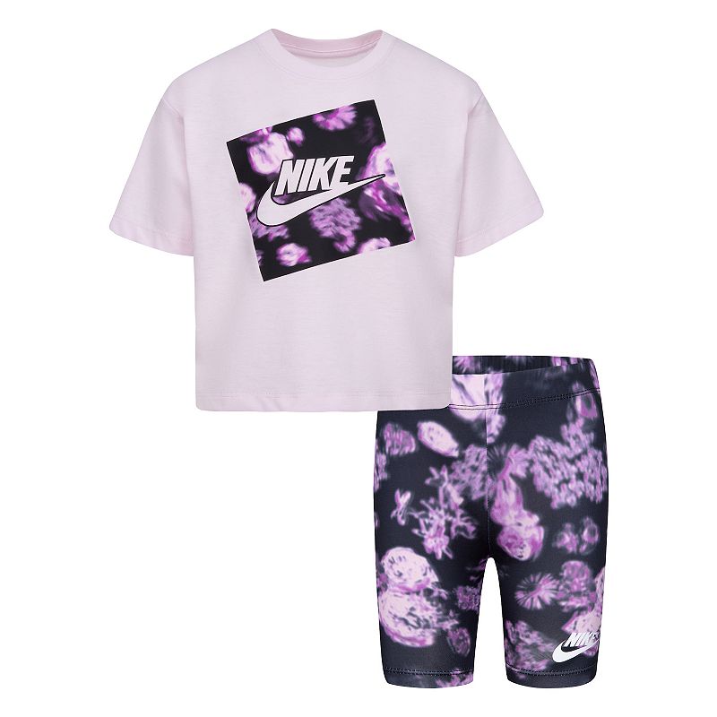 Girls 4-6x Nike Boxy Graphic Tee & Bike Shorts Set, Girls, Grey