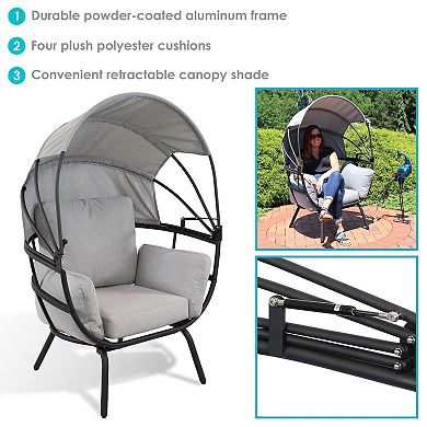 Sunnydaze Modern Luxury Wicker Lounge Chair with Retractable Shade - Blue